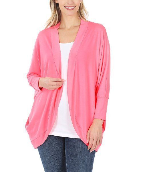 MSRP $25 Zenana Bright Pink Crepe Cocoon Open Cardigan Pink Size Small NWOT - $11.39