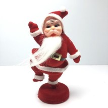 Vintage Christmas Waving Dancing Flocked Felt Santa Claus Figure Decoration 6” - $18.00