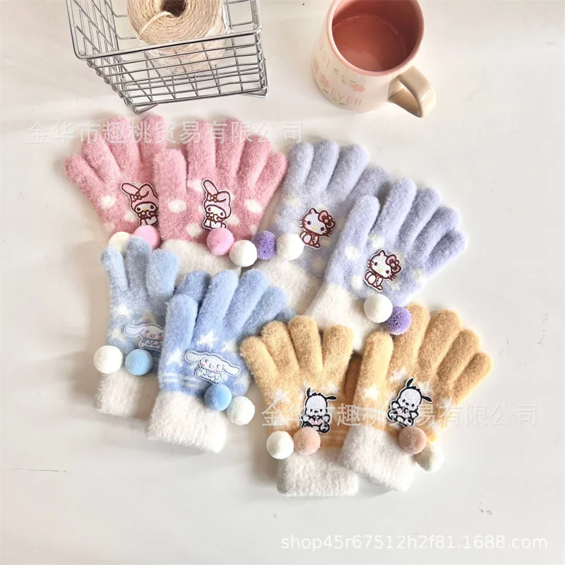 Sanrios Cinnamoroll Gloves Girls Kawaii Anime Kuromi Hello Kitty Finger Gloves - £11.66 GBP
