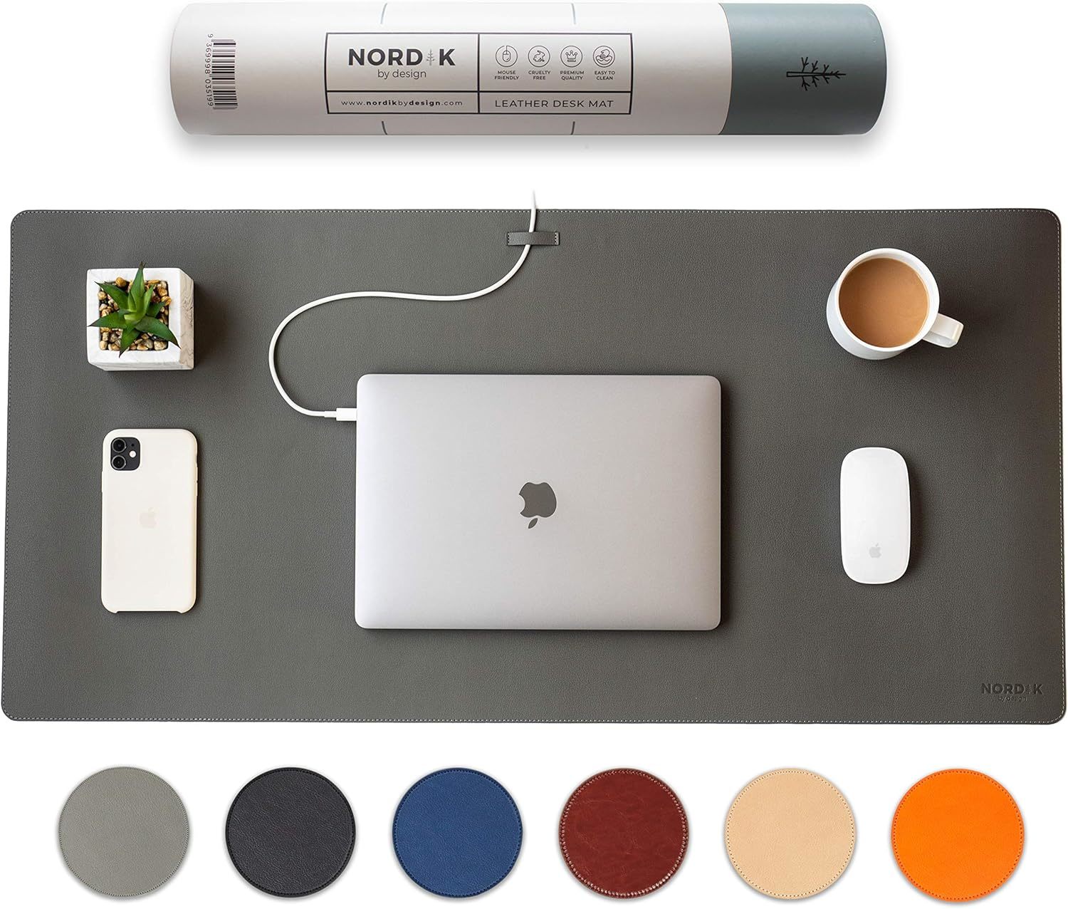 Nordik Leather Desk Mat Cable Organizer (Alaskan Gray 35 X 17 Inch) Premium - $33.97