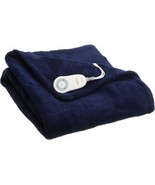 Sunbeam Fleece Heated Throw Navy Blue Electric Blanket Heat Warm Soft - £45.42 GBP