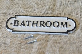 Cast Iron Bathroom Sign Style Cast Iron Door Restroom Lavatory Black &amp; White - $15.99