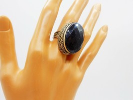 925 sterling silver large oval blue sparkly stone statement cocktail ring - £39.83 GBP