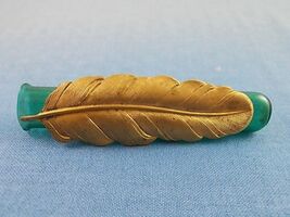 Teal Glass Posey Posy Pin with Large Gilt Brass Feather c. 1900-20s (#J1... - $928.38 CAD