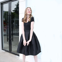 BLACK A-Line Taffeta Skirt Women Plus Size Taffeta Pleated Midi Party Skirt image 3