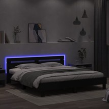 Modern Black Wooden Super King Size Bed Frame Base With LED Lights Headboard - £179.51 GBP