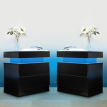 Led Nightstand Set Of 2 With 2 Drawers, Black, Bedside Table, Side Bed Table. - £155.04 GBP