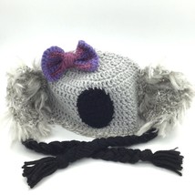 GIRLS Koala Bear HAT Nose Alpaca Chullo Knit Handmade Ears Bow Braided T... - $22.76
