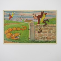 Vintage Halloween Postcard Julius Bien Row of Pumpkins Snake Scares Man ... - £23.50 GBP