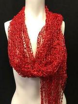 INC Womens Red Fringed Crochet Scarf, Red - £11.07 GBP