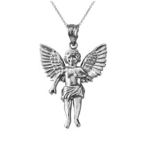 Sterling Silver Cherub Guardian Angel Midsize Pendant Necklace - £19.60 GBP+
