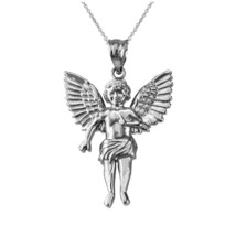 Sterling Silver Cherub Guardian Angel Midsize Pendant Necklace - £19.60 GBP+