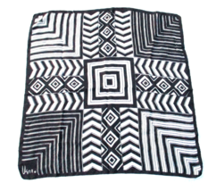 Vintage VERA Neumann Black and White Hypnotic Tribal Silk Scarf 22&quot; Hand Rolled - £15.23 GBP