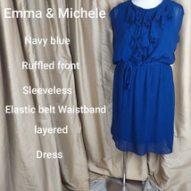 Emma &amp; Michele Navy Blue Ruffled Front Belted Dress Size 20W - £15.01 GBP