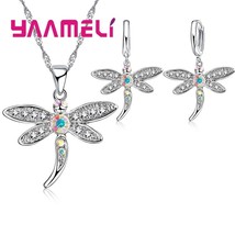 Real 925 Silver AB Colored Cubic Zircon Necklace Earrings Jewelry Sets for Women - £18.43 GBP