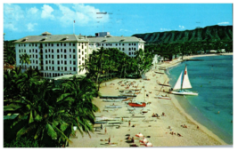 Moana Hotel on the Beach at Waikiki Hawaii Postcard Posted 1957 - £5.30 GBP