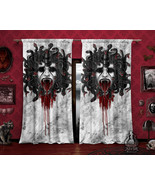 White Goth Medusa Curtains, Black Snakes, Gothic Home Decor, Window Drap... - £129.00 GBP