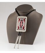 Seed Bead Bolo Tie with Braided Leather Strand and Silver Aglets - $3,345.78 MXN