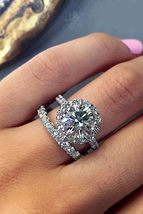925 Silver Lab-Created 5.50Ct Round Cut Diamond Halo Wedding Engagement Ring Set - £80.40 GBP