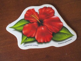 New Yujean Sticker Decal &quot;HIBISCUS FLOWER&quot; RED about 5&quot; x 3 1/2&quot; - £3.10 GBP