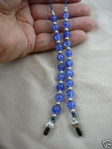 (#E-87) Blue crackle glass silver brass Eyeglass leash holder - $23.36