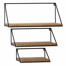 Unknown1 Natural Wood and Black Metal Wall Shelf with Beaded Edge Set of... - $84.14