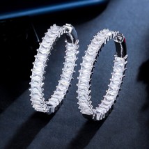 Chic Baguette Bamboo Cubic Zirconia Big Circle Round Hoop Earrings for Women Lux - £9.56 GBP