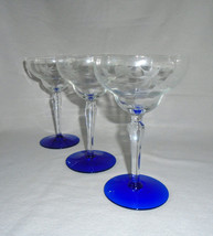 Weston Glass Blue Foot Etched Champage Tall Sherbet Glasses 1930s Set of... - £19.54 GBP