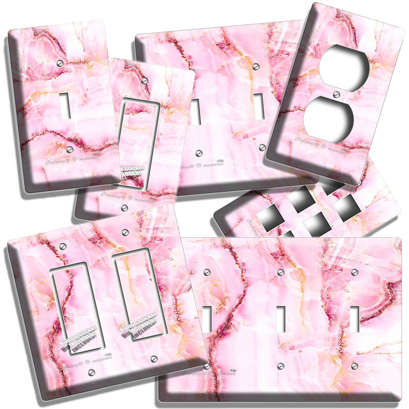 PINK ITALIAN MARBLE LOOK LIGHT SWITCH OUTLET WALL PLATES ROOM ART BATHROOM DECOR