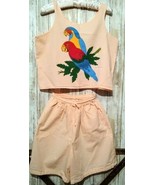 VGT casual 2 Pc Summer Crop Top Drawstring Short Outfit W/2 Parakeet Bir... - £10.11 GBP