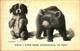 J Colby Artist Signed Comic Puppy w Bear Have I Been Introduced 1911 Postcard - £5.41 GBP