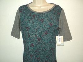 NEW Lularoe Julia Dress Size Small Green &amp; Red-Rust Paisley 1/2 Gray Sle... - £17.69 GBP