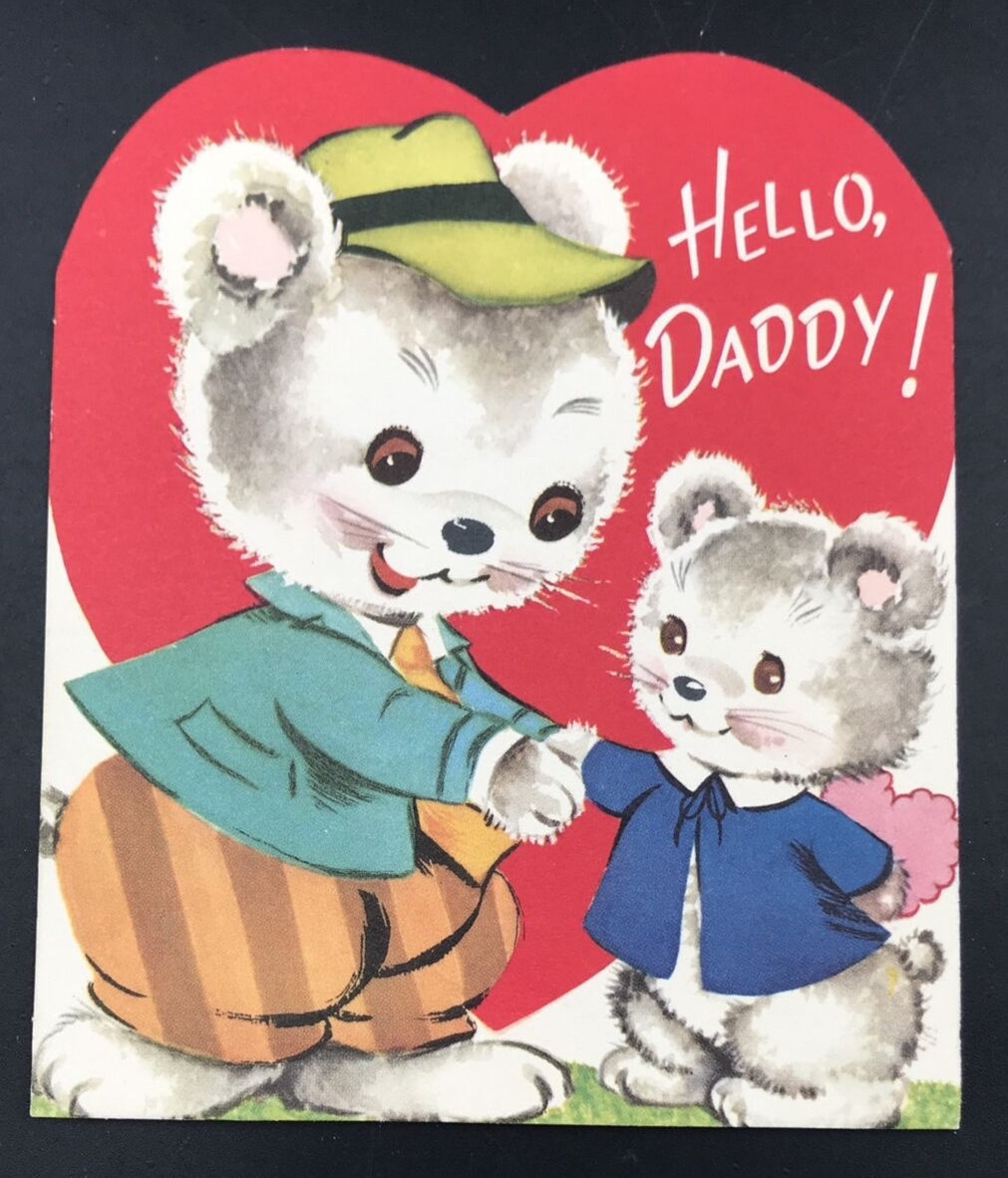 Primary image for VTG Gibson Tri-Fold Hello Daddy Bears Anthropomorphic Valentine Greeting Card