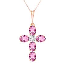 Galaxy Gold 14K Solid Gold Natural Pink Topaz Cross Pendant Necklace for Women - - $837.53 - $875.68