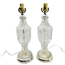 Set of 2 Lamps 18 x 6 Faceted Clear Glass Gold Base - £19.61 GBP