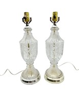 Set of 2 Lamps 18 x 6 Faceted Clear Glass Gold Base - £19.61 GBP