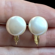 Classic White Coin Pearl Earrings Gold Tone Adjustable Lever Back Clip Ons - £23.68 GBP