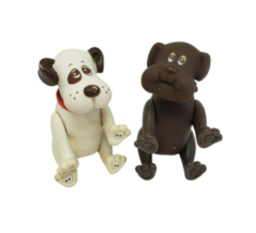 2 VINTAGE 1986 TONKA POUND PUPPIES POSEABLES PUPPY DOGS WHITE + BROWN TO... - $19.00