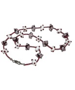 Handmade Necklace Flame-Work Glass Beads Maroon White - $369.07 MXN