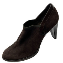 SH28 Stuart Weitzman 6.5 Brown Suede Closed Toe Mule High Heel Patent Accent - £20.28 GBP