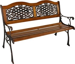 Sunnydaze 2-Person Garden Bench: Wood And Cast Iron Frame With Ivy Cross... - $240.99