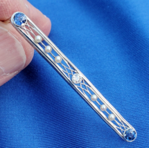 Earth mined Sapphire Diamond Pearl Deco Bar Pin Vintage Antique Platinum... - $1,895.25