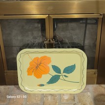 Vintage Lap Tray Hibiscus Metal Serving TV Mid Century Modern - £14.93 GBP