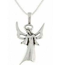 Unisex Angel Pendant Necklace in  14K White Gold Finish 18&quot; Chain - £110.30 GBP