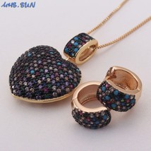 Al women aaa zircon heart pendant necklace fashion colorful cz crystal earrings jewelry thumb200