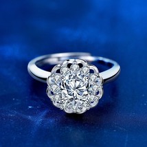 Halo Round 1ct Moissanite Cluster Flower 925 Silver Cathedral Adjustable Ring - £74.42 GBP
