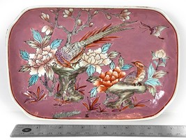 Oriental Design Style Small 9&quot; Embossed Ceramic Tray / Platter w/ Love Birds - £13.82 GBP