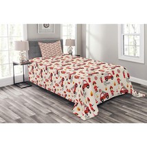 Truck Bedspread, Little Boys And Girls In Uniforms Fighters Theme Career... - $68.39
