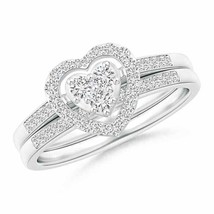 ANGARA Floating Trio Diamond Heart Halo Bridal Set in 14K Gold (HSI2, 0.47 Ctw) - £1,328.53 GBP