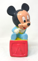 Vintage 1992 Playschool Walt Disney Baby Mickey On a Block Squeeze Squeek Toy - £7.38 GBP